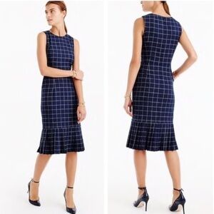 J. Crew Wool Window Pane Plaid Sleeveless Pleated Hem Dress Sz 4 Navy